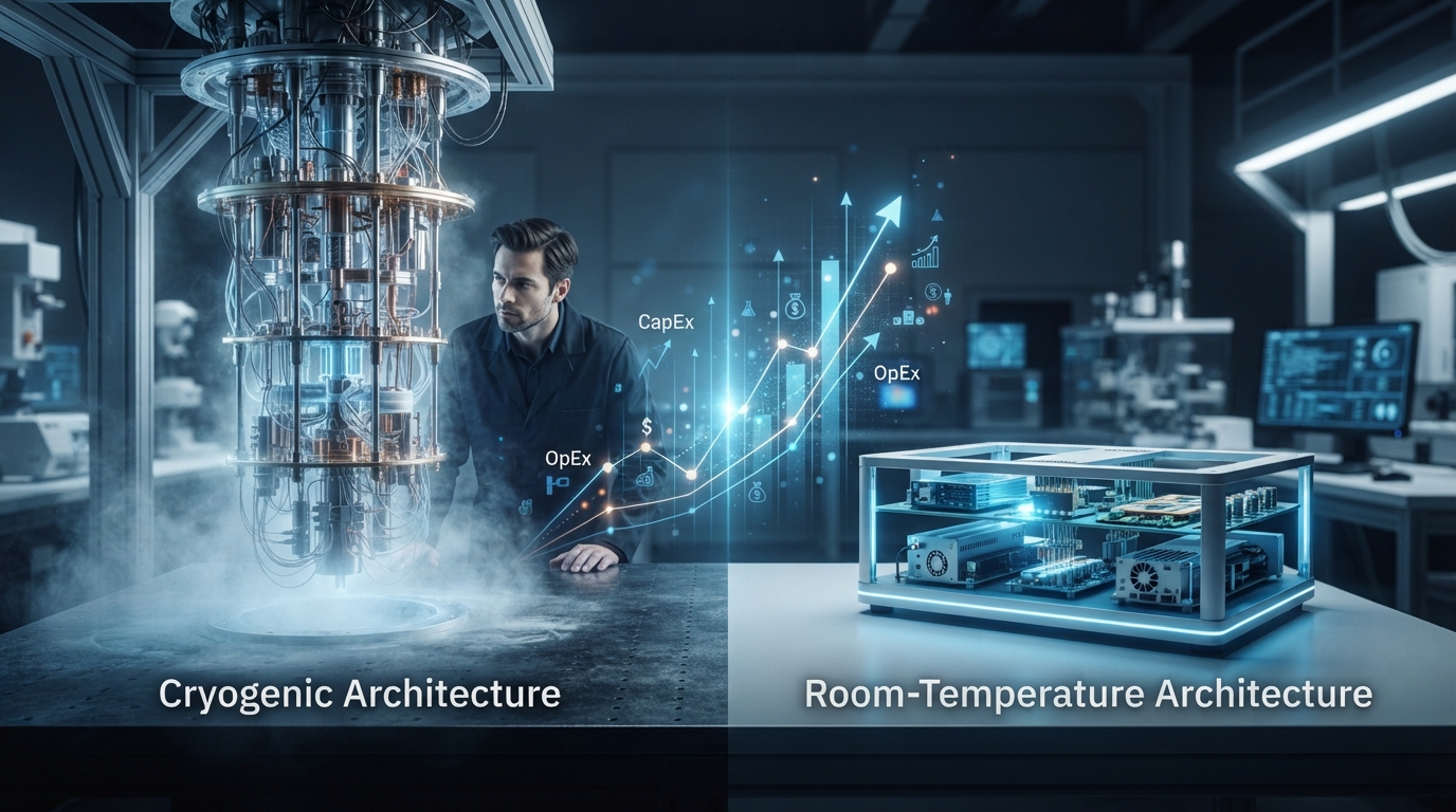 Editorial illustration for Quantum Computing Costs: A Comparison of Cryogenic and Room-Temperature Architectures